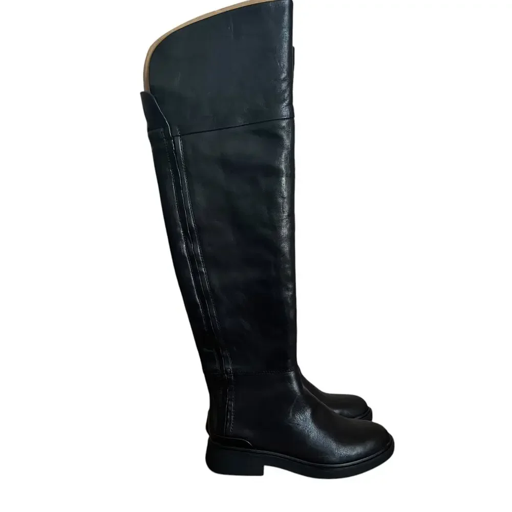 Franco Sarto Battina Knee High Black Leather Riding Leather Boots Size 6